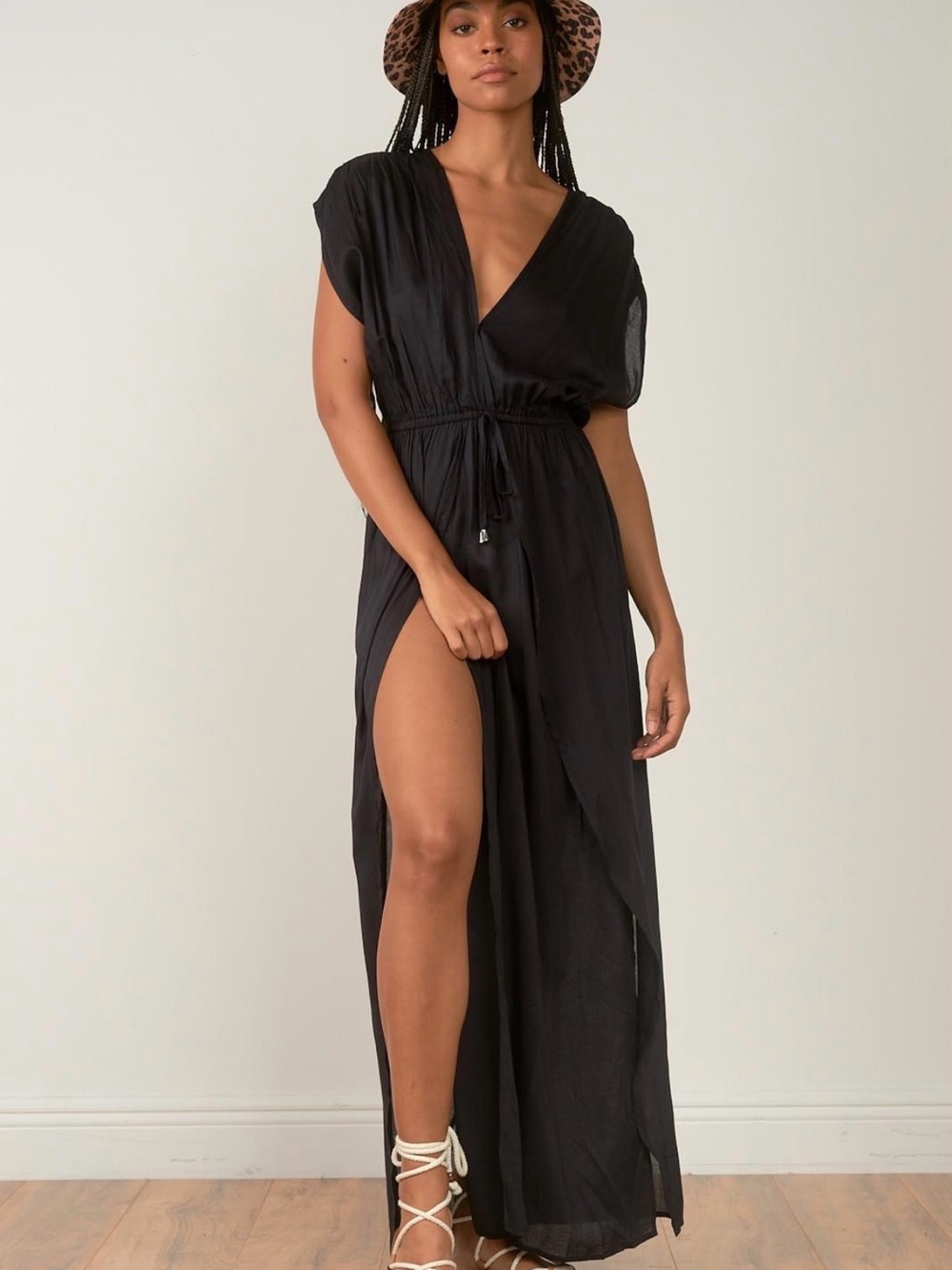 Elan Black Sheer V-Neck Maxi Swim Coverup